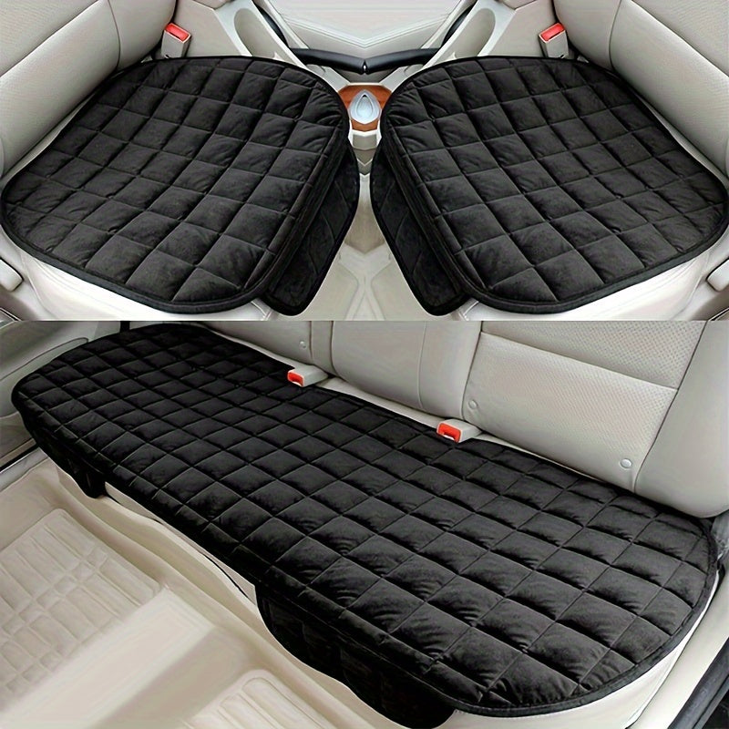 3pcs/Set Luxurious Plush Plaid Car Seat Cushions - Insulated, Thickened for Cold-Resistant Comfort - Universal Fit for Cars, Suvs, Trucks - Premium Car Additions Bundle