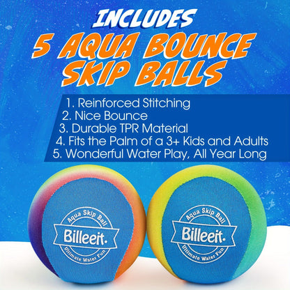 Water Bouncing Balls Set of 5 with Mesh Bag – Colorful Skipping Water Balls for Pool Beach Lake Outdoor Play, Summer Water Toy for Kids Ages 3+ & Adults, Birthday Party Gift