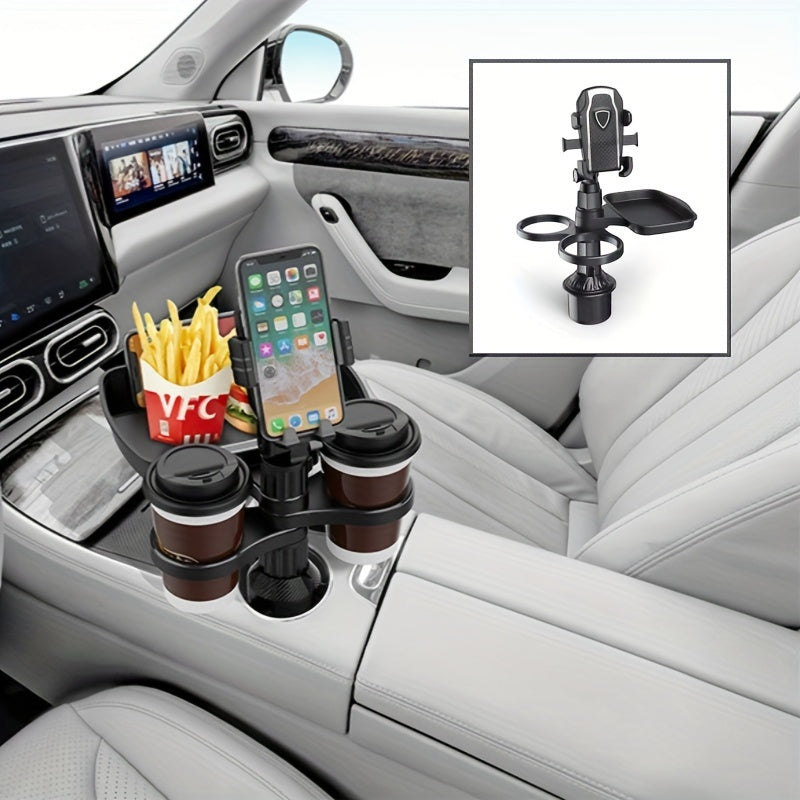 1pc, a Multifunctional 3-In-1 Car Cup Holder, Vehicle Phone Holder Tray Dining Plate, a Versatile Small Dining Table, Car Drink Coffee Burger Cup Holder, Made of ABS Material, Featuring a Stable And Expandable Base, Is an Essential Travel Item for D
