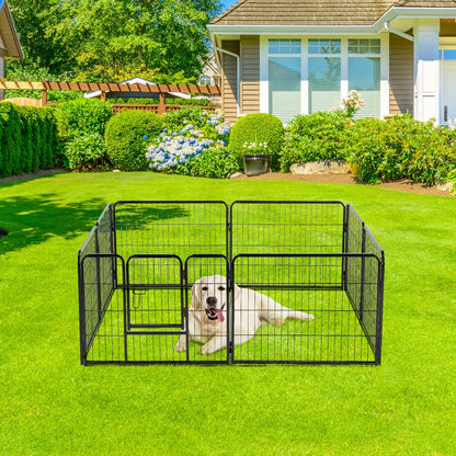 Metal Dog Playpen with Door DIY 8 or 16 Panel Foldable Pet Pen for Small Medium Large Dogs Puppies Easy Assemble Indoor Outdoor Use 24 32 40 Inch Height