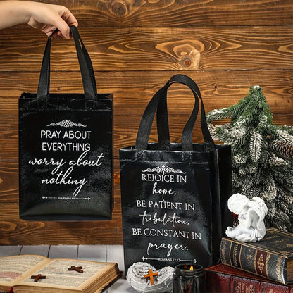 Christian Gift Bags Bulk with Handle – 24/48 Pcs Bible Verse Religious Reusable Bags Medium Size for Church Visitors Baptism Wedding Party Favors Father’s Day Black