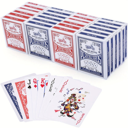 Bulk Playing Cards 24 Decks Pack 12 Blue & 12 Red Plastic-Coated Poker Size Standard Index – 52 Cards + 2 Jokers Each for Poker Family Games Party Casino Night Gift