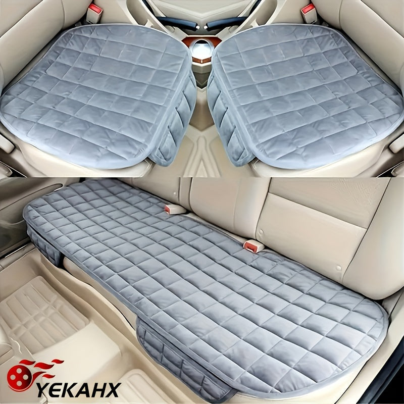 3pcs/Set Luxurious Plush Plaid Car Seat Cushions - Insulated, Thickened for Cold-Resistant Comfort - Universal Fit for Cars, Suvs, Trucks - Premium Car Additions Bundle