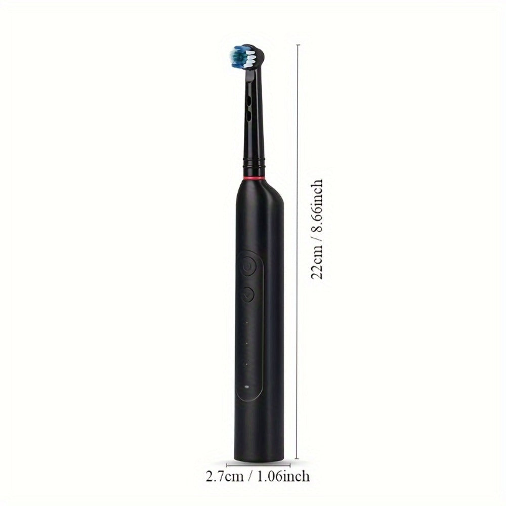 IPX7 Waterproof Electric Toothbrush with 8 Brush Heads & Travel Case – 3 Rotating Cleaning Modes, USB Type-C Fast Charge, Shower-Safe Sonic Toothbrush for Adults, Black & White