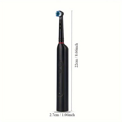 IPX7 Waterproof Electric Toothbrush with 8 Brush Heads & Travel Case – 3 Rotating Cleaning Modes, USB Type-C Fast Charge, Shower-Safe Sonic Toothbrush for Adults, Black & White