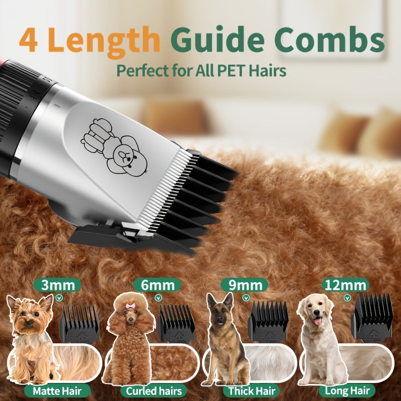Pet Hair Clipper Cordless Adjustable Comb - Silent Low Noise Rechargeable Electric Dog Cat Grooming Scissors Set, Multiple Style Options, USB Charging Wireless Pet Trimmer for Dogs Cats