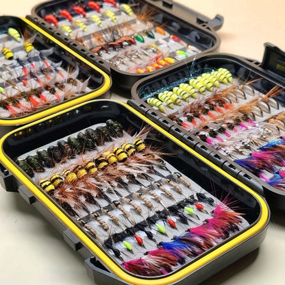 Fly Fishing Flies Kit Hand-Tied Assortment – Dry Flies, Wet Flies, Nymphs & Streamers for Trout, Bass, Salmon | Freshwater & Saltwater | 30/84/114Pcs with Fly Box for Stream, Lake & River Fishing