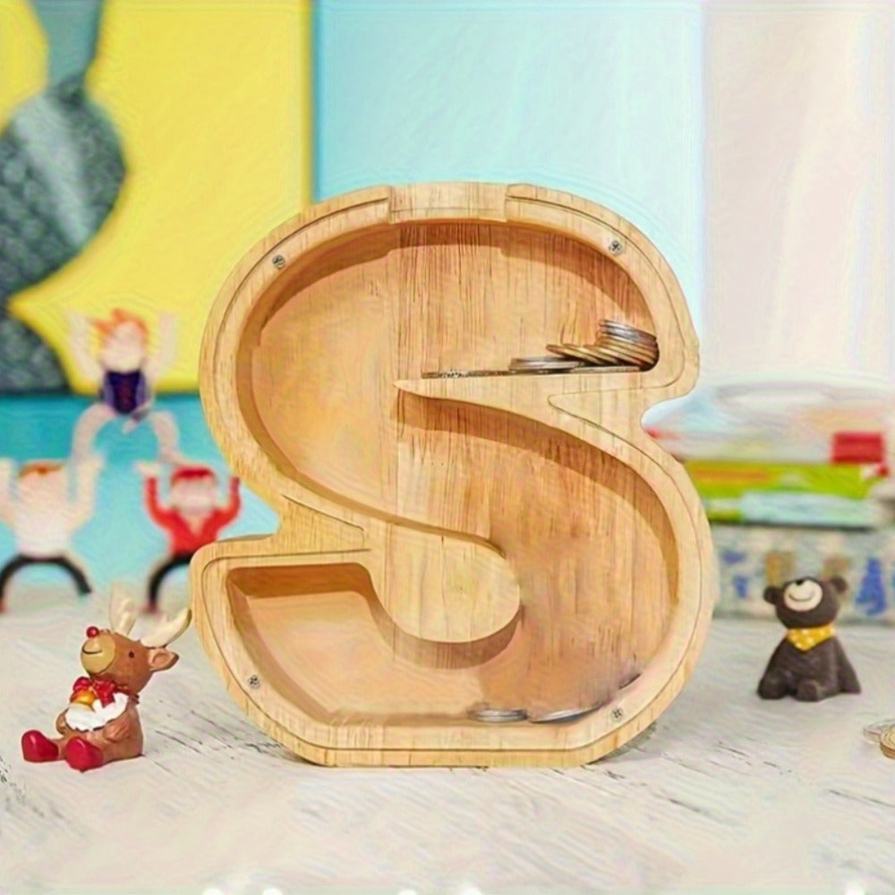 Personalized Wooden Piggy Bank for Kids – A-Z Alphabet Letter Initial Coin & Bill Savings Bank for Boys & Girls, Toddlers to Big Kids | Birthday Christmas Baby Shower Gift | Financial Literacy Toy & Room Decor
