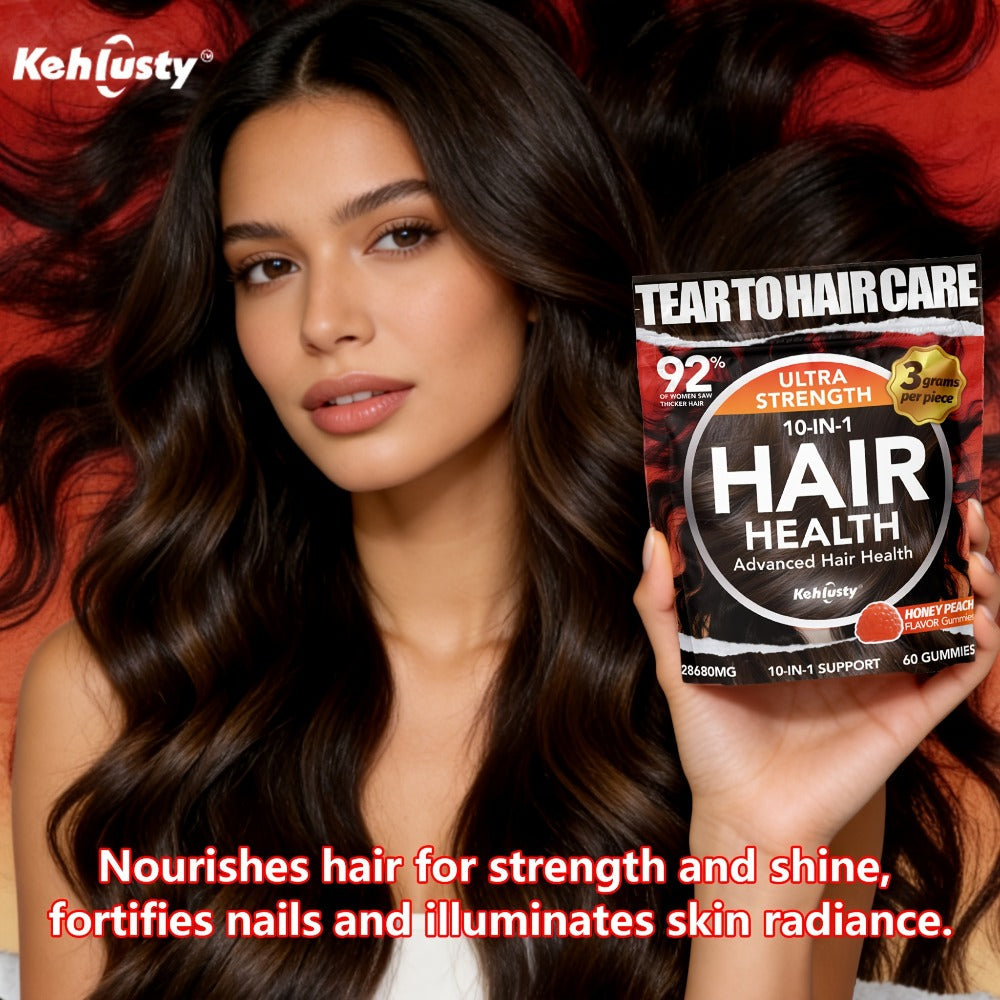 Biotin Gummies for Hair Growth & Thickness — 10-in-1 Formula with Vitamin C, Collagen, Zinc | Supports Hair, Skin & Nails | Peach Flavor | 60 Count for Women & Men