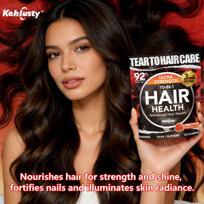 Biotin Gummies for Hair Growth & Thickness — 10-in-1 Formula with Vitamin C, Collagen, Zinc | Supports Hair, Skin & Nails | Peach Flavor | 60 Count for Women & Men