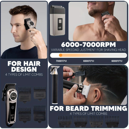 Barber Haircutting Kit Men's Shaving Set USB Rechargeable Gift Box - 1 & 3 Piece Options, Hair Clipper for Home & Salon, Perfect Gift for Boyfriend, Husband, Father's Day, Birthday & Holiday