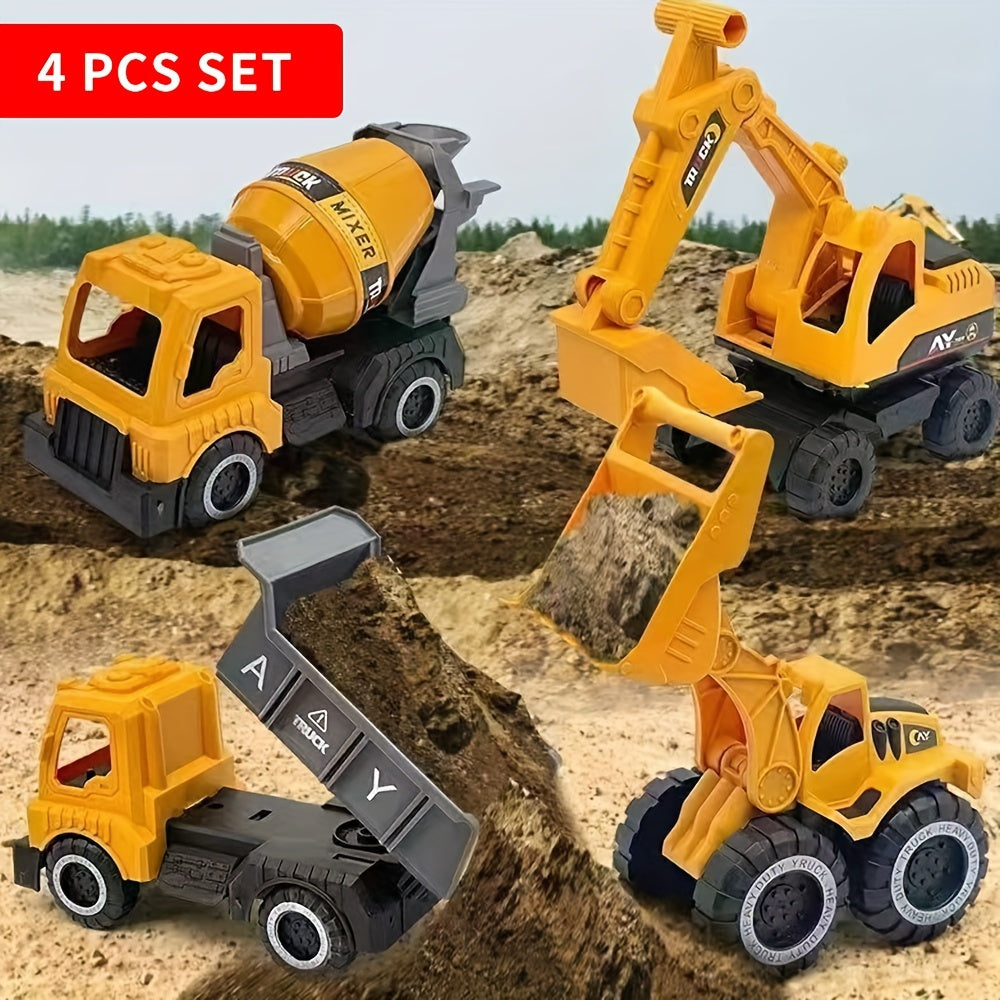 4-Piece STEM Construction Toy Vehicle Set for Toddlers | Shatterproof Excavator Mixer Dump Truck Bulldozer | No Battery Needed | Kids Engineering Toy Ages 2+