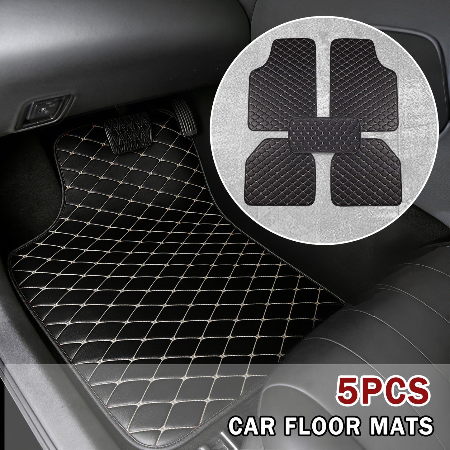 Four-piece car/Five-piece floor mat, luxury PU leather non-slip car floor mat, universal for front and rear rows, non-slip and wear-resistant, protective vehicles, suitable for most models