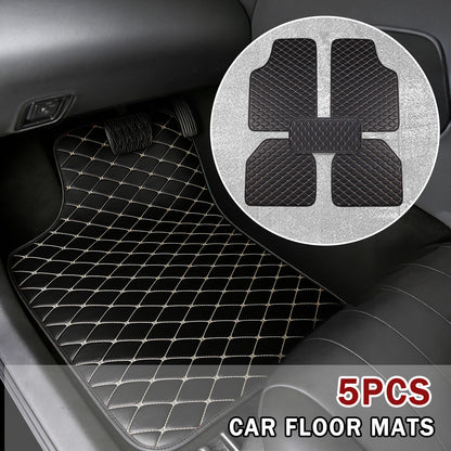 Four-piece car/Five-piece floor mat, luxury PU leather non-slip car floor mat, universal for front and rear rows, non-slip and wear-resistant, protective vehicles, suitable for most models