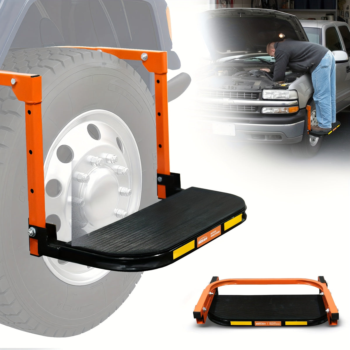 Heavy Duty Foldable Tire Step with Anti-Slip Texture, Adjustable Height, 300/650 LBS Load Capacity, Fits Tires Up to 13.5" And 15" Wide, Portable Roof Rack Climbing Step, Universal Car Additions for Truck SUV Trailer