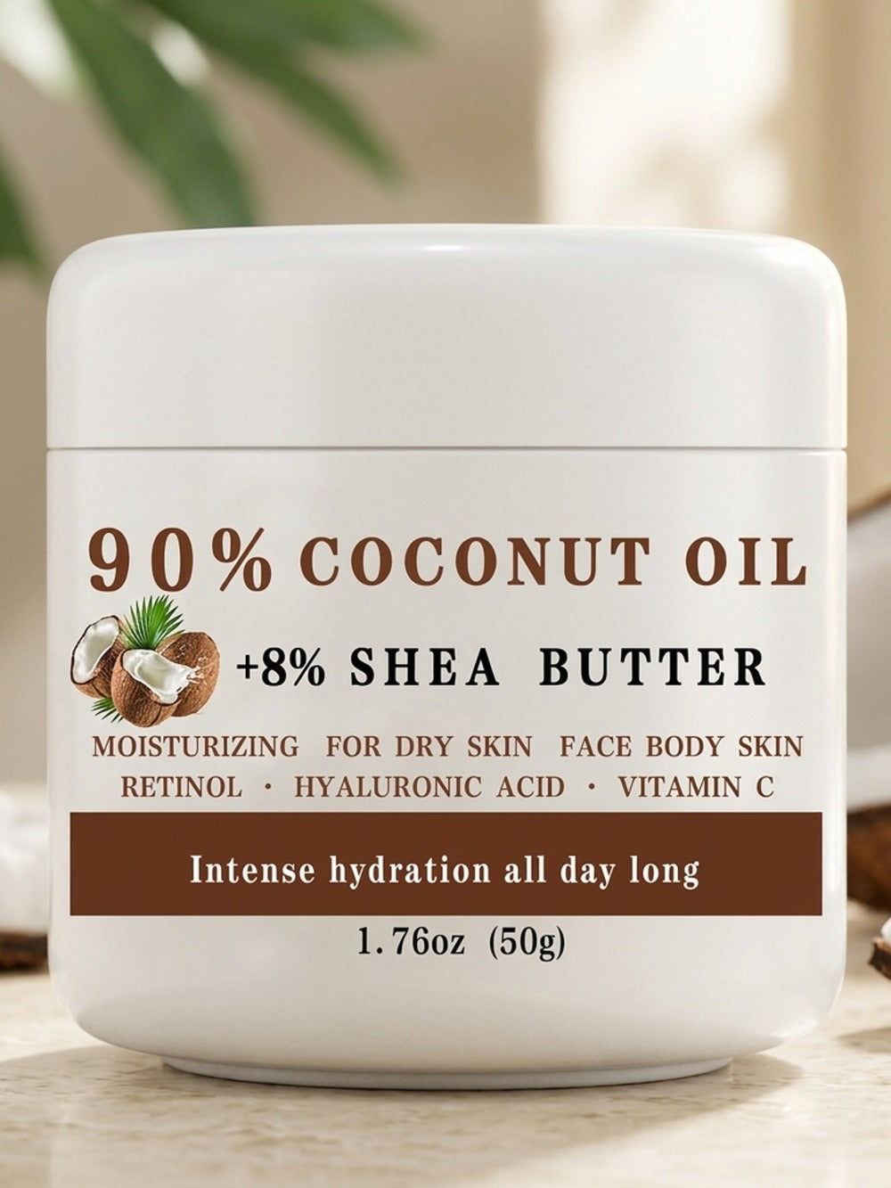 Coconut Oil & Shea Butter Moisturizing Cream 1.76 oz – 90% Coconut Oil, Retinol & Hyaluronic Acid, Alcohol-Free Long-Lasting Hydration for Face Body Hands & Feet, All Skin Types Women Men