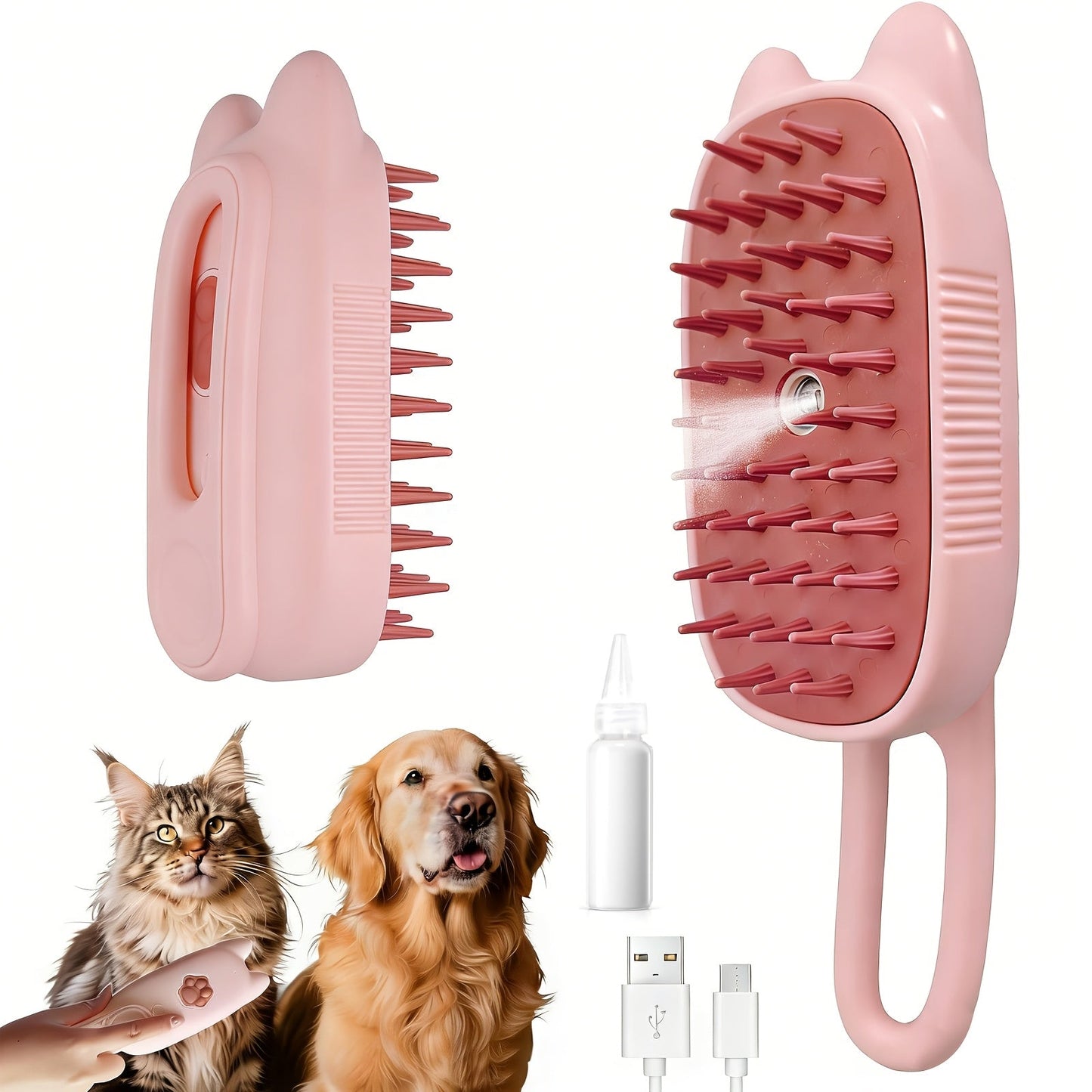 Cat Grooming Steam Brush - Self-Cleaning 4-in-1 Pet Brush with Spray for Cats & Dogs Shedding Grooming Control Deshedding Tool