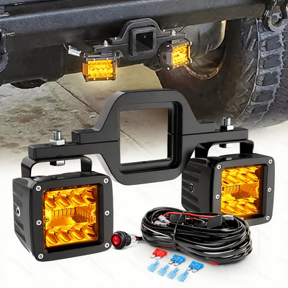 2pcs 18W Spot Driving Fog Light Off Road Led Lights Bar 2" Tow Hitch Bracket With Wiring Harness Kit -2 Leads, Without Battery