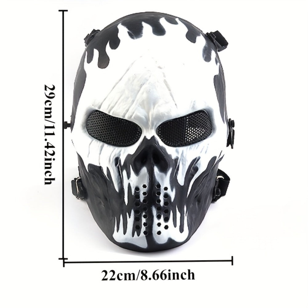 Skeleton Mask Halloween Costume Polyester Black White Camouflage Design for Adults Ages 18+ – Outdoor Cycling Cosplay Themed Party Role Play Accessory, Silvery Grey