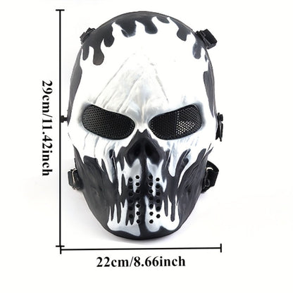 Skeleton Mask Halloween Costume Polyester Black White Camouflage Design for Adults Ages 18+ – Outdoor Cycling Cosplay Themed Party Role Play Accessory, Silvery Grey