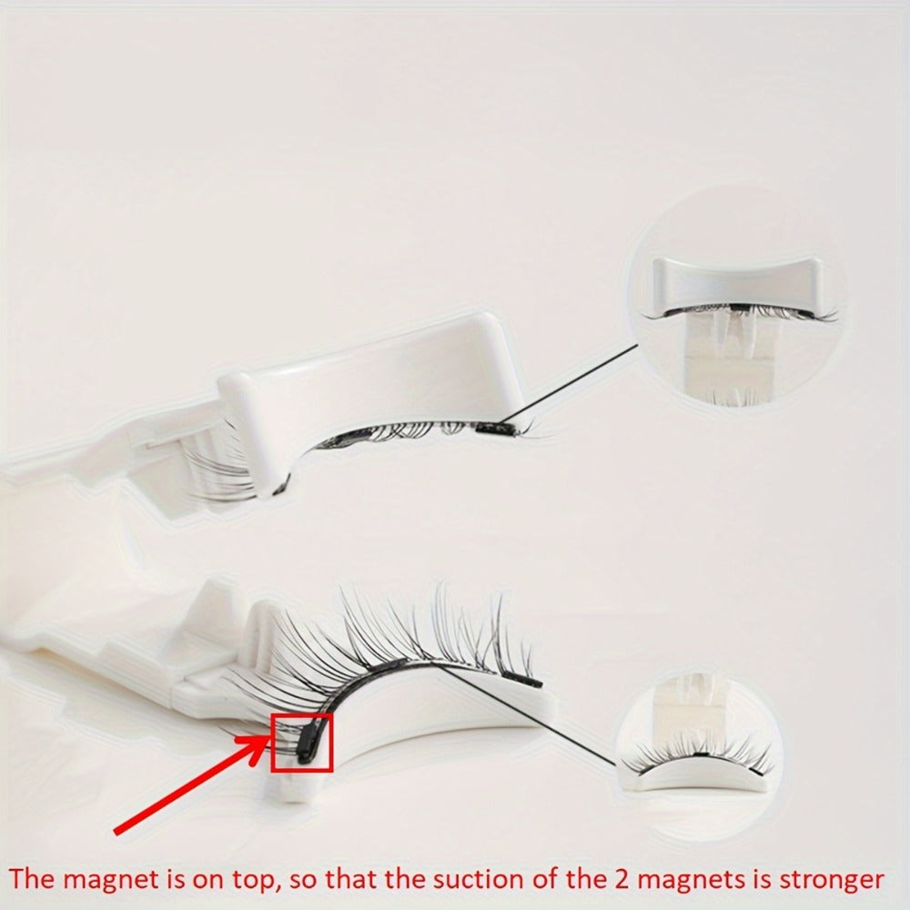 Natural Slim Nude Magnetic Eyelashes with Eyelash Curler — 3D Glue-Free Reusable Transparent Soft Stem Strong Magnetic Force Eye-Enlarging False Lashes for Daily & Office Wear, 1 Pair