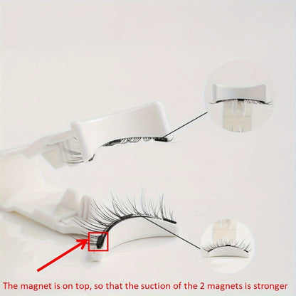 Natural Slim Nude Magnetic Eyelashes with Eyelash Curler — 3D Glue-Free Reusable Transparent Soft Stem Strong Magnetic Force Eye-Enlarging False Lashes for Daily & Office Wear, 1 Pair