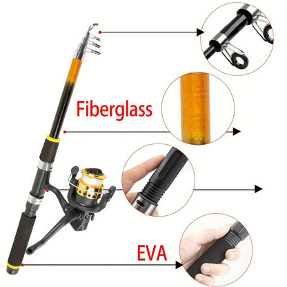 Baitcasting Rod and Reel Combo Set – Medium-Fast Action Telescopic Fishing Rod with Line, Lures, Accessories Box & Carry Bag, Ambidextrous Design for Beginners