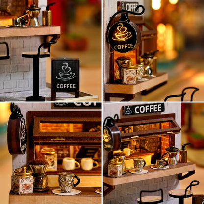 DIY Miniature Shop Dollhouse Kit with Dust Cover – Wooden Mini Store Assembly Set, 4 Themes Sakura Noodles Candy Atelier Coffee, Creative Home Decor Display Gift for Adults & Teens Birthday Christmas