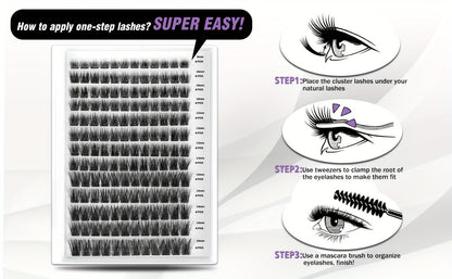 Invisible 2-Strip Tape Lash Clusters 156Pcs — Pre-Glued Self-Adhesive Eyelash Extensions, No Glue No Sticky Residue, Volume Mixed Longer-Lasting DIY Cluster Lashes for Women Sensitive Eyes