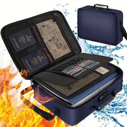 Fireproof Document Bag with Combination Lock - 17x11.8x5 Inch Waterproof File Organizer, 2000°F Fireproof, Multi-Layer Storage for Passport Cash Laptop, 3 Carry Methods, for Travel Home Office, Black/Pink/Blue