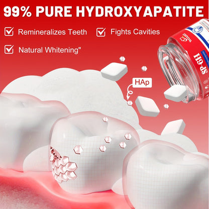 Toothpaste Tablets Hydroxyapatite Fluoride Free - 62 Count Chewable Solid Toothpaste, Deep Cleaning, Peppermint Fresh Breath, Portable Travel Size, Natural Dental Care Tabs