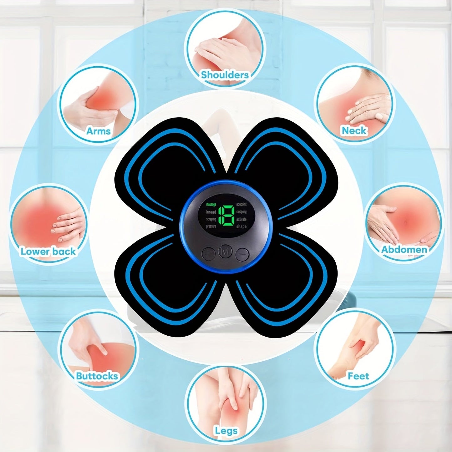 EMS Muscle Stimulator Massager Patch – Full Body Electric Massage Device with 8 Modes & 19 Intensity Levels for Shoulder, Arm, Leg, Waist & Cervical Spine Pain Relief
