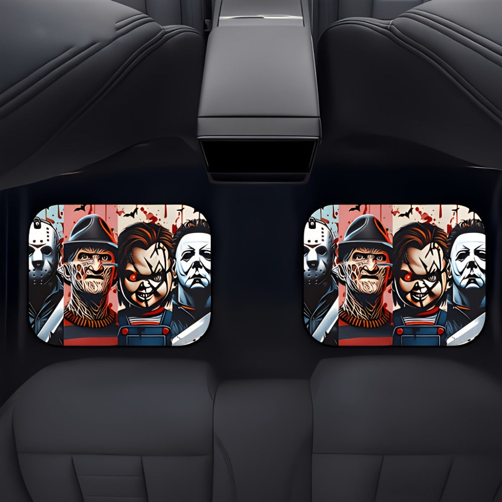 Car Floor Mats Set of 4 Halloween Theme – Universal Front & Rear All-Weather Floor Mats for Cars, SUVs & Trucks, Durable Polyester Interior Protection with Scarlet Killer Breeze Design