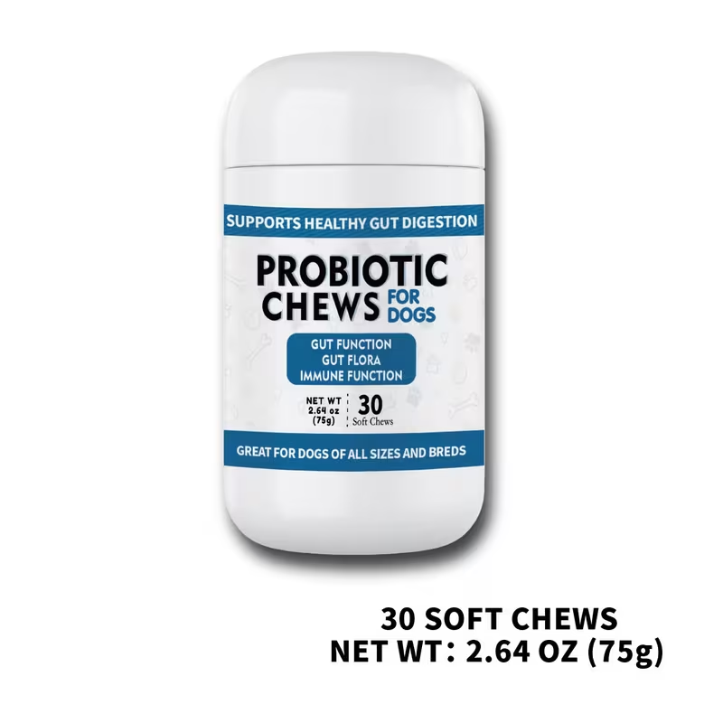 Dog Probiotic & Digestive Enzyme Chews with Prebiotics – Gut Health, Skin Sensitivity Support & Digestive Balance Soft Chew Supplement for Dogs, 30 Chews (75g) or 120 Chews (300g)