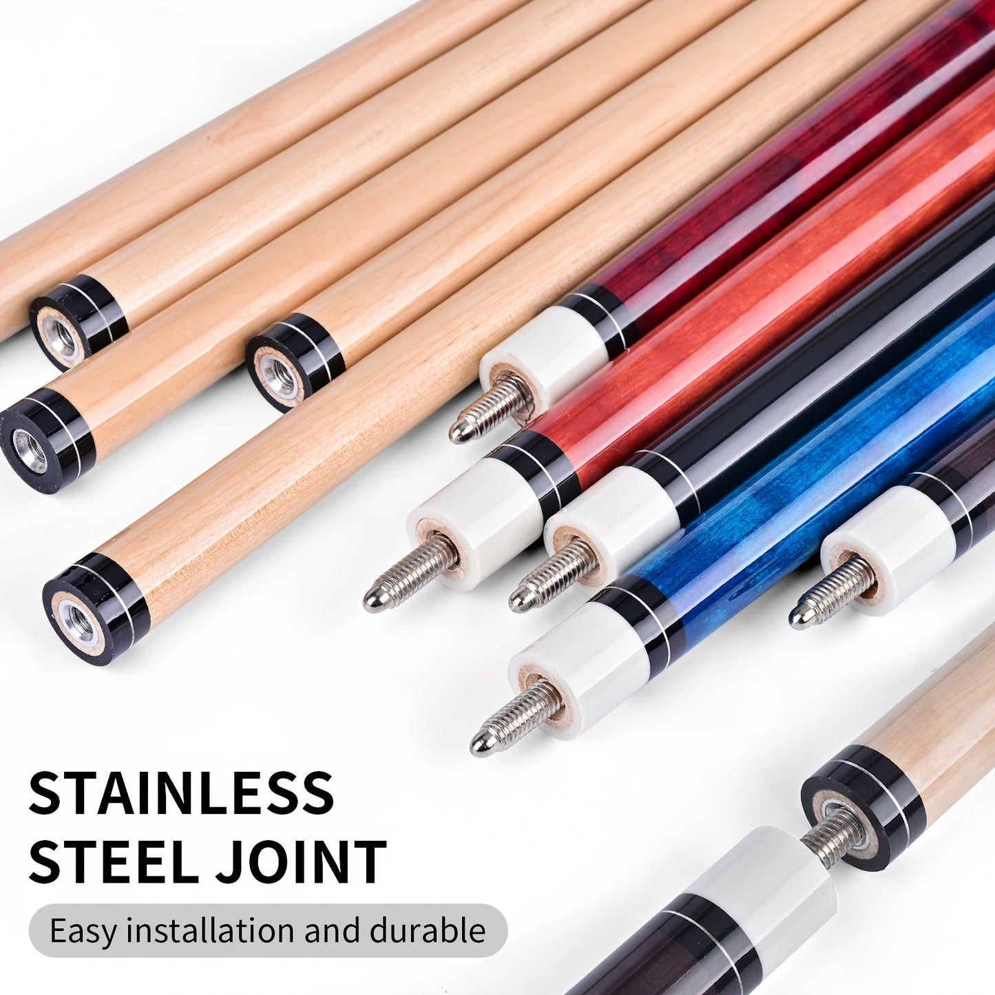 Canadian Maple Pool Cue 58 Inch – 13mm Multi-Layer Tip, Ergonomic Grip, 19oz & 20oz, 6 Color Options – Billiard Cue Stick for American Pool & Spin Pool, Great Christmas Gift