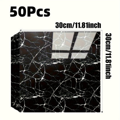 Peel and Stick Wall Tile Stickers Marble Pattern Self-Adhesive Waterproof Glossy Wallpaper 50/100Pcs for Kitchen Bathroom Living Room Home Decor