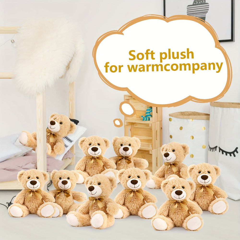 Teddy Bears Bulk Set 8 Pack 11 Inch Soft Stuffed Bear Plush Toys — Baby Shower Decorations Party Favors Classroom Prizes, Dark Brown & Khaki Bear Gift Set for Kids Birthday Holiday