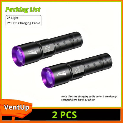 UV Blacklight 2 Pack Rechargeable Portable | Adjustable Brightness & Zoom Ultraviolet Lamp | Scorpion Detection Pet Urine Stain Finder Nail Polish Resin Curing Fluorescent