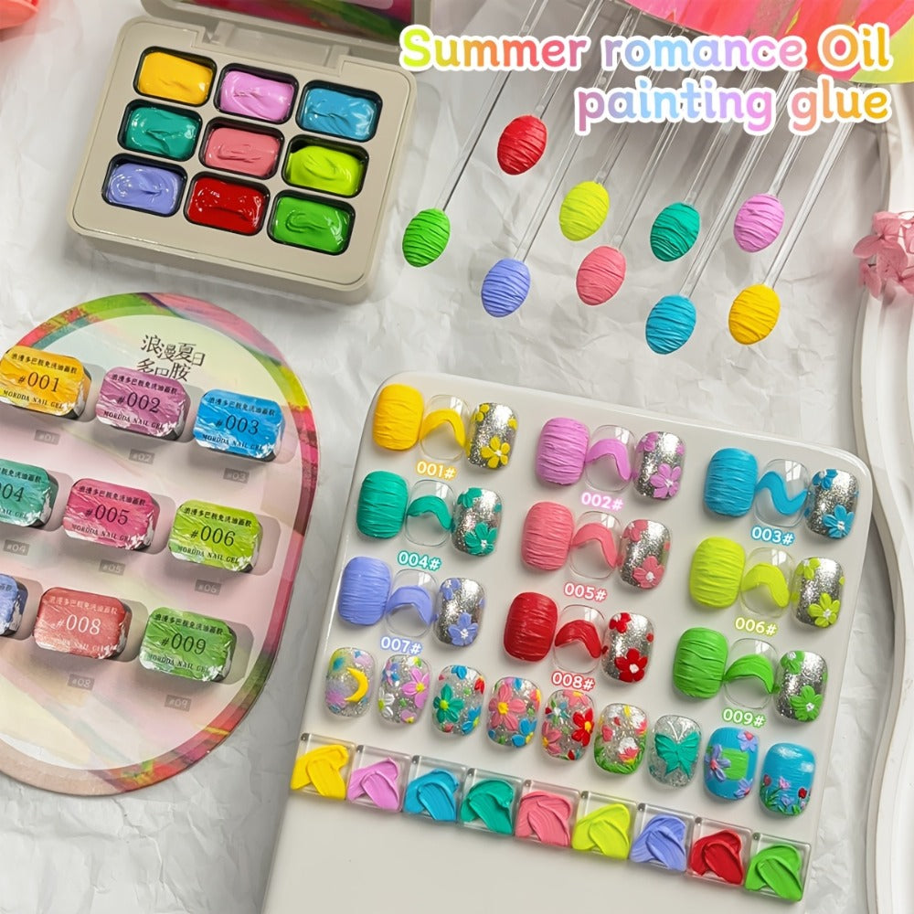 UV Gel Nail Polish Set 9 Colors Dopamine Summer – High-Saturation Gradient Soak Off Semi Permanent Nail Art Kit for Salon & DIY Manicure Gift for Women