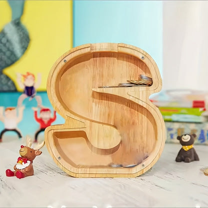 Personalized Wooden Piggy Bank for Kids – A-Z Alphabet Letter Initial Coin & Bill Savings Bank for Boys & Girls, Toddlers to Big Kids | Birthday Christmas Baby Shower Gift | Financial Literacy Toy & Room Decor