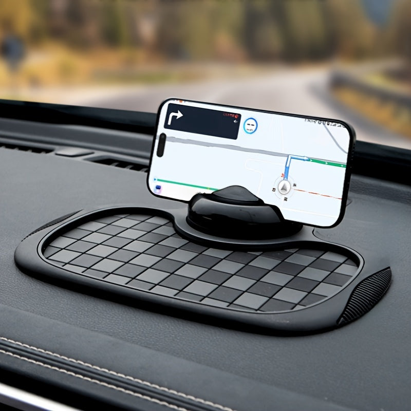 Multifunctional Non-slip Car Dashboard Cushion With Rotating Mobile Phone Holder, Large-capacity Glasses And Key Storage, Heat-resistant Silicone, Lattice Design, Suitable For All Vehicles, Car Mobile Phone Holder, Modern Dashboard Accessories