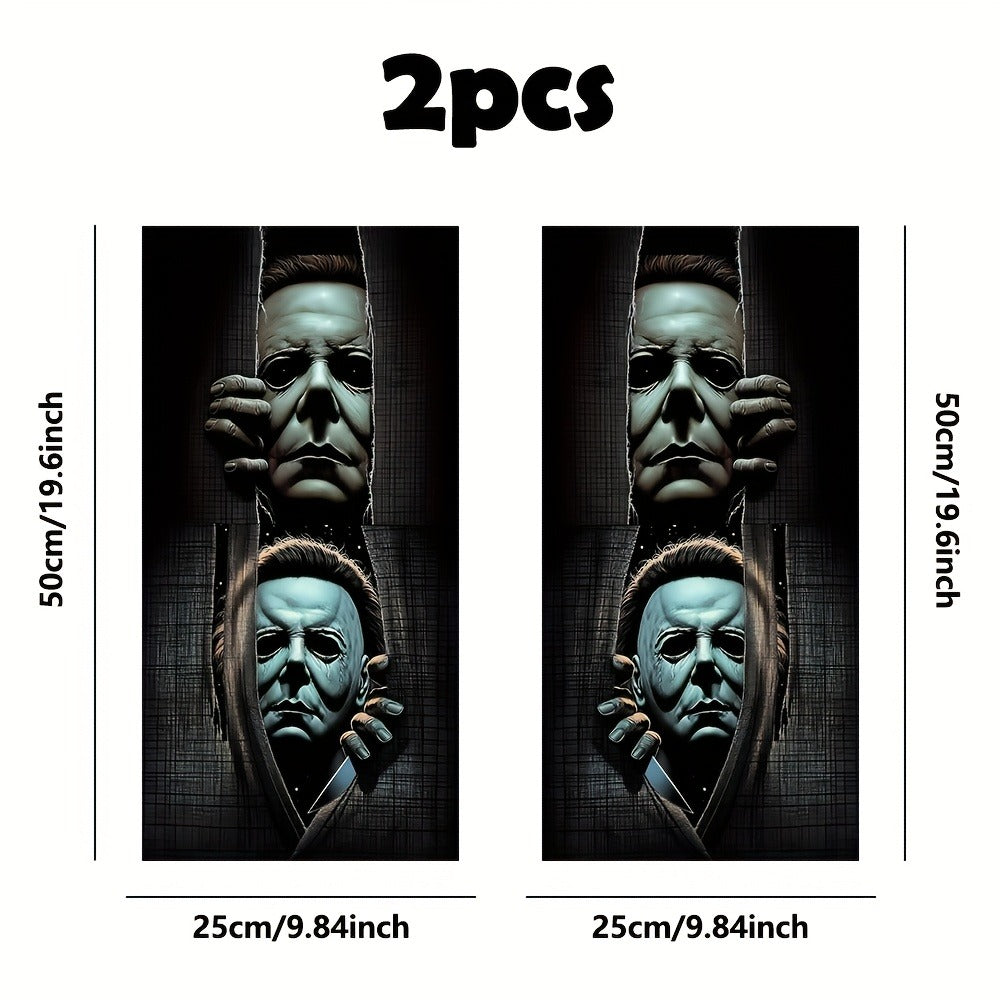 Horror Masked Figure Car Stickers 2PCS - Matte Vinyl Waterproof Scratch-Resistant Decals, Easy Apply No Residue, Halloween Car Window Bumper Sticker Set