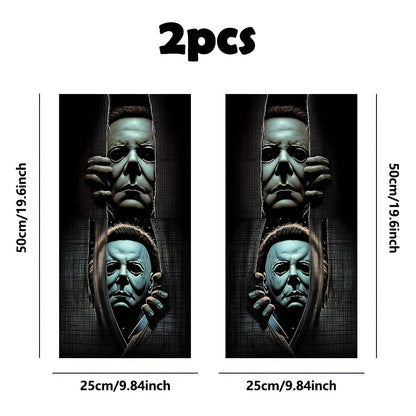 Horror Masked Figure Car Stickers 2PCS - Matte Vinyl Waterproof Scratch-Resistant Decals, Easy Apply No Residue, Halloween Car Window Bumper Sticker Set
