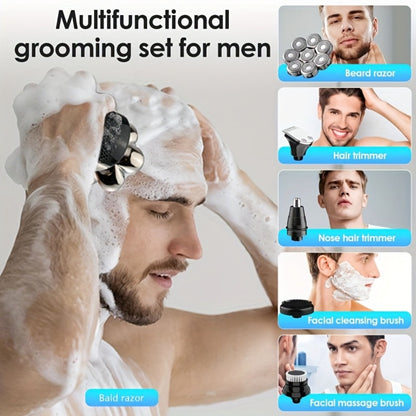 Electric Shaver 8-Blade 5-in-1 – IPX7 Waterproof USB-C Rechargeable Multi-Function Grooming Kit with Nose Hair Trimmer & Facial Brush, Fully Washable, 8D Replacement Blade Available