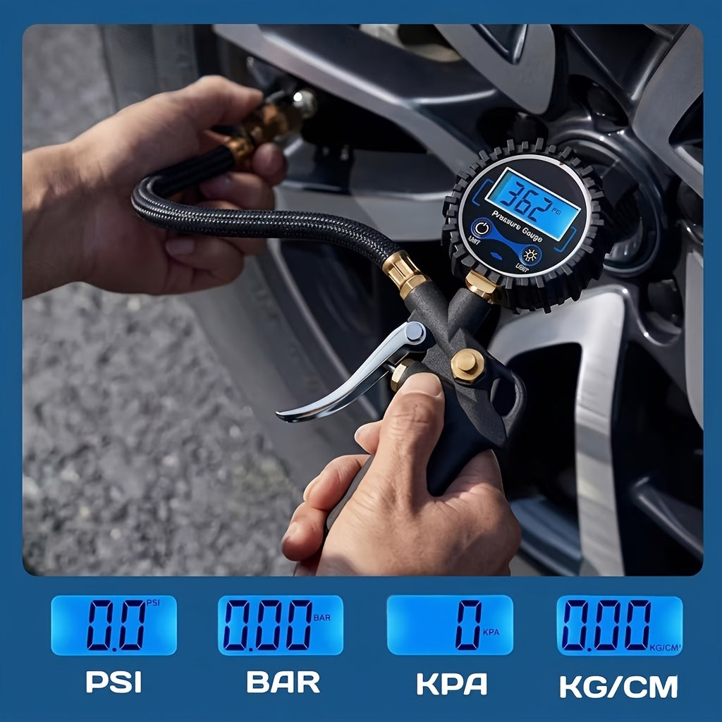 Digital Tire Inflator with Pressure Gauge 200 PSI High Accuracy LED Backlit Display for Automotive Additions Motorcycles Cars Suvs Rvs (With 3pcs Connector)