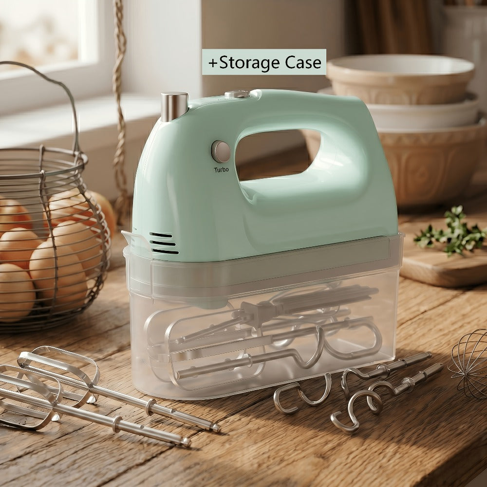 Electric Hand Mixer 5 Speed Turbo Boost - 5 Stainless Steel Accessories, Optional Storage Case, Handheld Mixer for Cookies, Cake, Bread & Baking, Kitchen Gift in 5 Colors Pink Green Purple Black