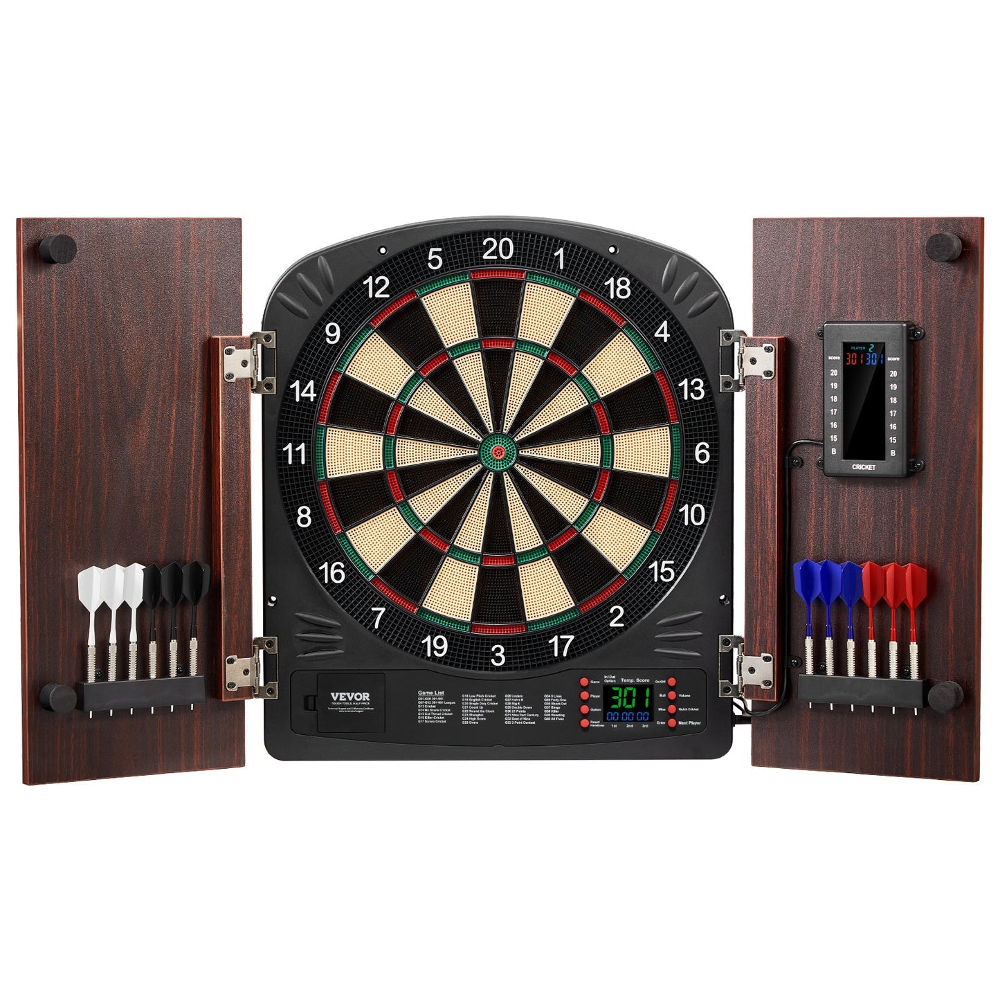 Electronic Dartboard Cabinet Set with LED Scoring – 13.5" Soft Tip, 40 Games 590 Variations, Retro Wood Cabinet, 1-8 Players, 12 Darts & All Accessories Included