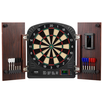 Electronic Dartboard Cabinet Set with LED Scoring – 13.5" Soft Tip, 40 Games 590 Variations, Retro Wood Cabinet, 1-8 Players, 12 Darts & All Accessories Included