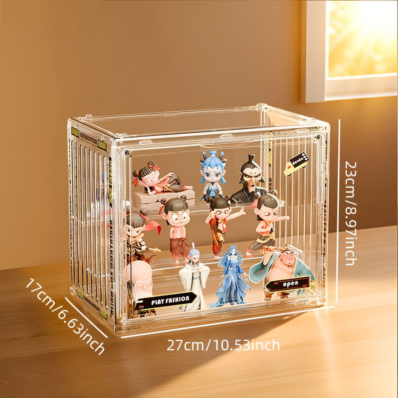Acrylic Display Case for Figures 3 & 4 Tiers with Adjustable Dividers – Clear Dust-Proof Showcase Box with Magnetic Door for Collectibles, Action Figures & Miniatures