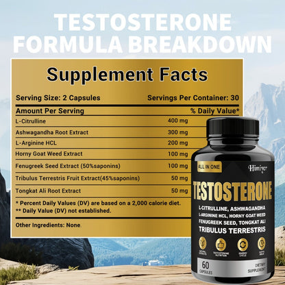 Tongkat Ali Supplement for Men with Horny Goat Weed, Ashwagandha, L-Arginine & L-Citrulline — 5-in-1 Testosterone, Energy, Stamina & Nitric Oxide Formula | 5 Bottles 300 Capsules Value Pack
